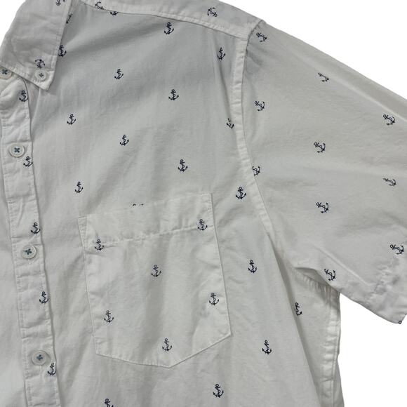 Denim & Flower Short Sleeve Anchor Print Button Down Slim Fit Men's Medium - Picture 4 of 7